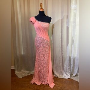 Jovani peach beaded gown with rhinestones-size 8